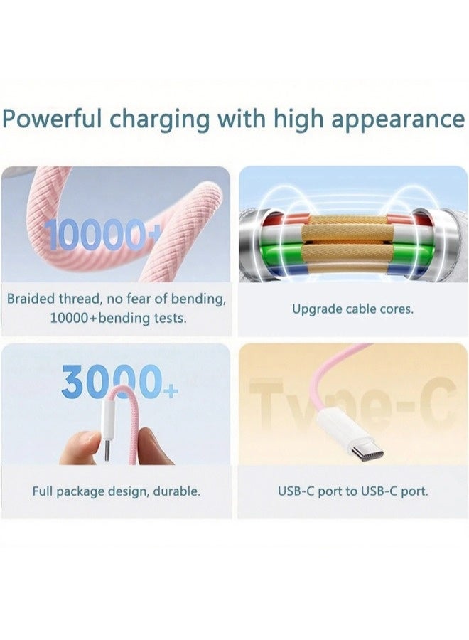 شيبشيب كابل شحن USB-C إلى USB-C مضفّر من النايلون بطول 2 متر (عبوة من قطعتين)، قدرة 20 واط، كابل شحن طويل - Image 2